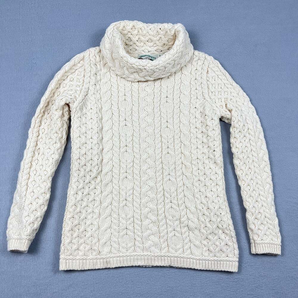 Aran Crafts Ireland 100% Merino Wool Cable Knit Cowl Neck Sweater Women's M